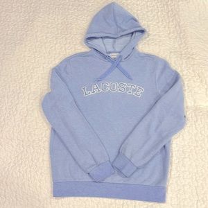 Lacoste light blue men's hoodie S runs small. Tackle twill sewn letters on chest